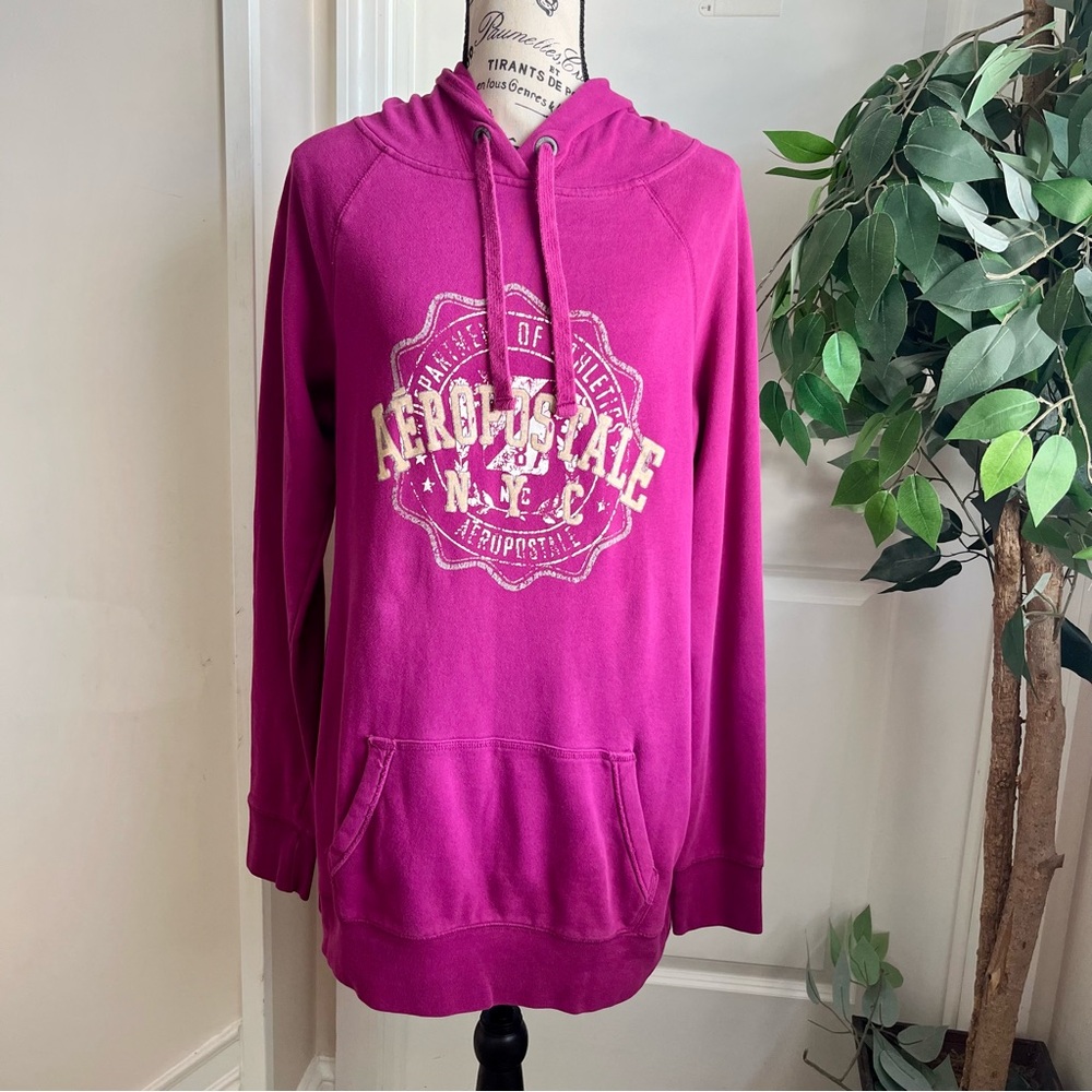 Aeropostale Graphic Logo Cotton Blend Hoodie Sweatshirt Purple Sz L